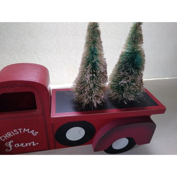 Christmas Farm Wooden Red Truck Ornament with Bottle Brush Trees Christmas Decor - Picture 2 of 7